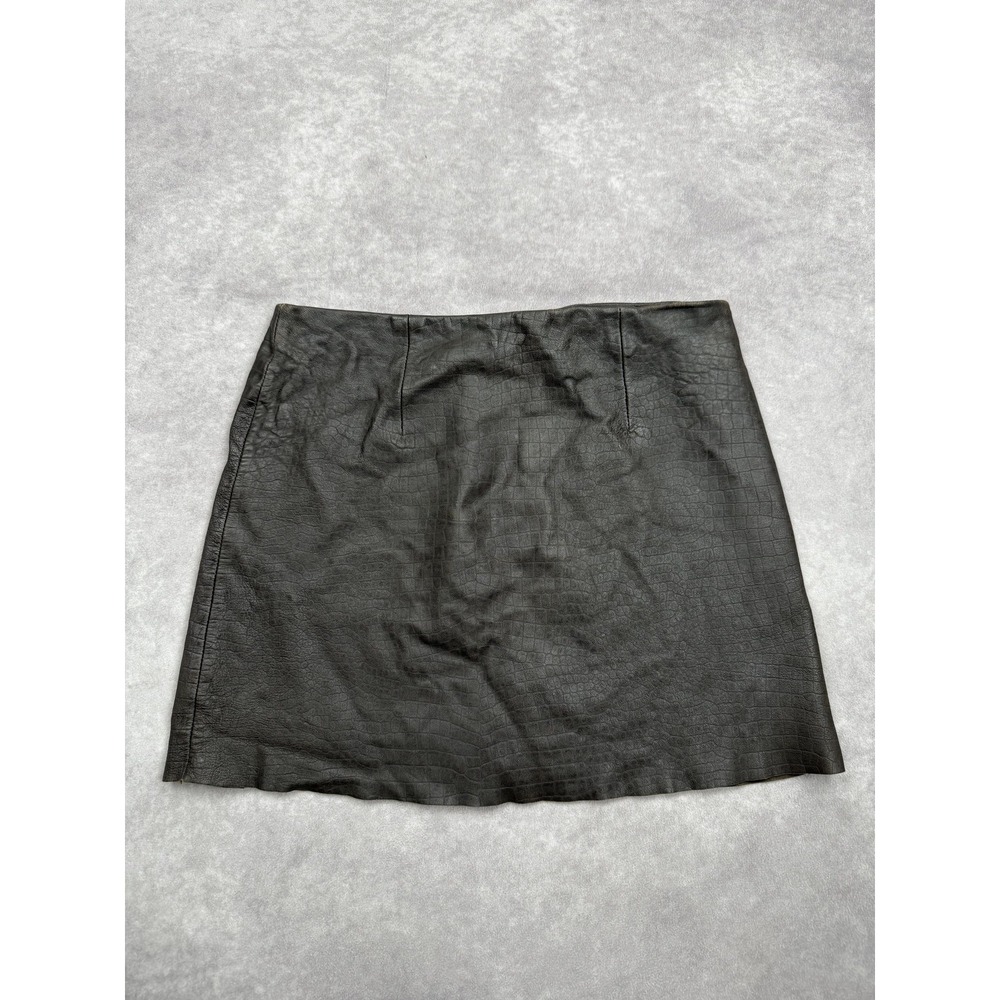 Express Skirt Womens 5/6‎ Brown Leather Croc Embossed Mini High Waist Lined Zip